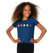 Girl's (8-14) Short Sleeve Tee with Baby Chenille Happy Faces Patches