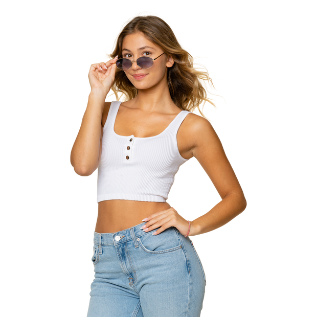 Crop Tank Top with Snap Front for Juniors