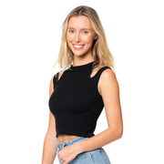 Ribbed Double Shoulder Sleeveless Top for Juniors