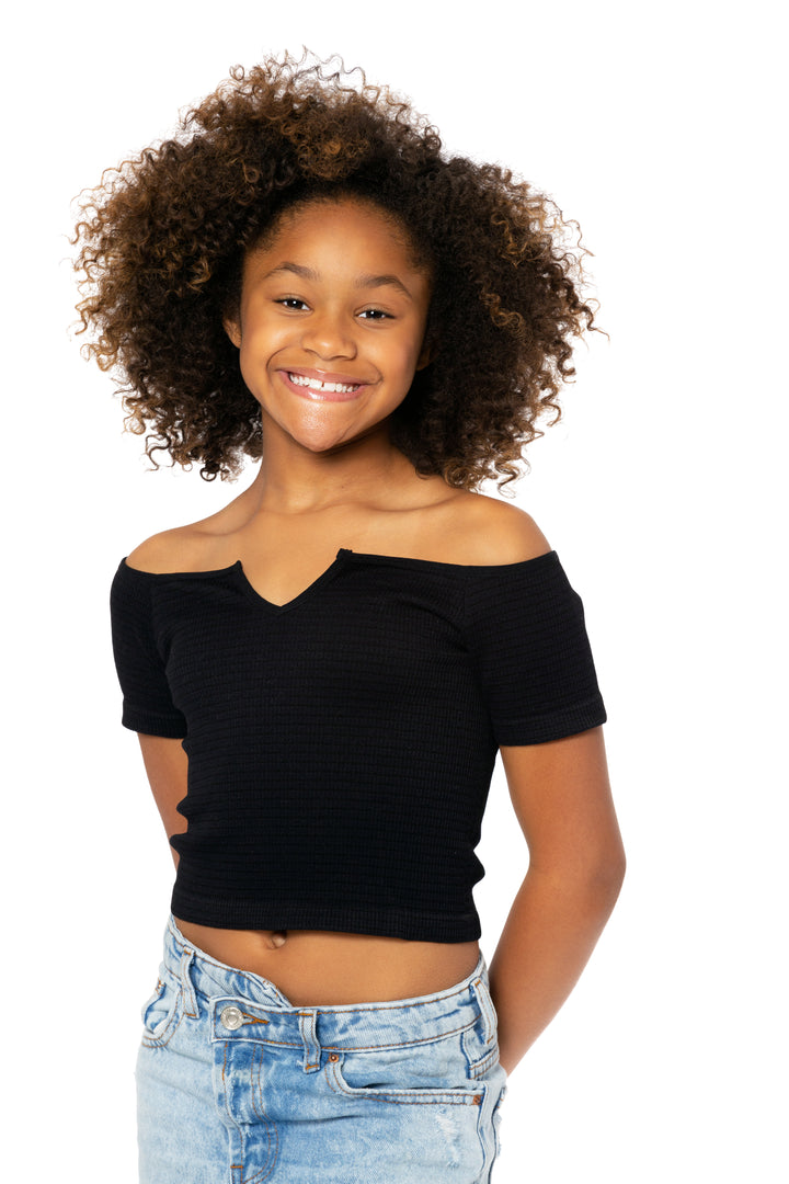 Girl's (8-14) Short Sleeve Seamless Off Shoulder Top