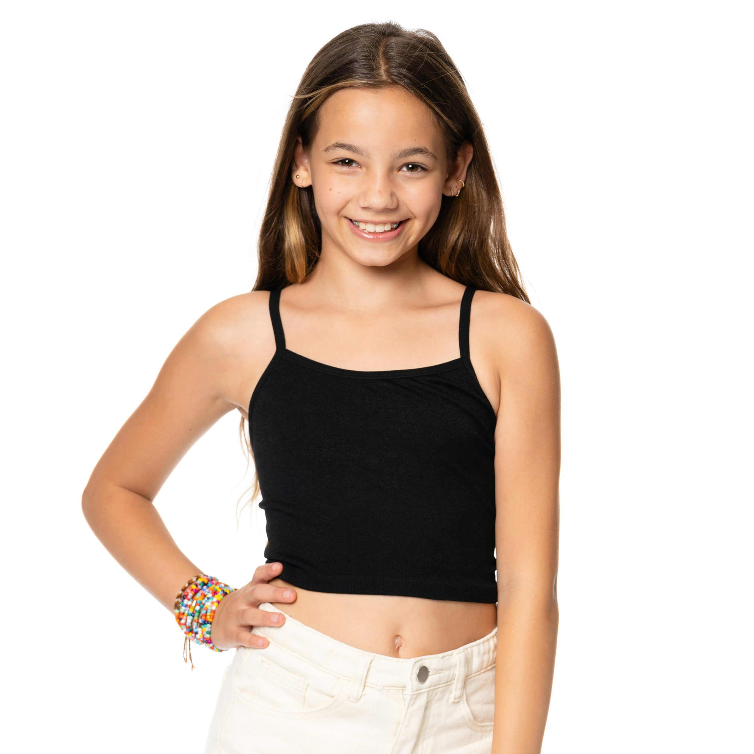 mediam ミディアム　Knit Cropped Camisole パッド付き Girl's (8-12) Crop Cami with Adjustable Straps – Malibu Sugar