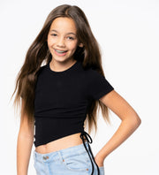 Girl's (8-14) Short Sleeve Asymmetrical Top with Side Ruching