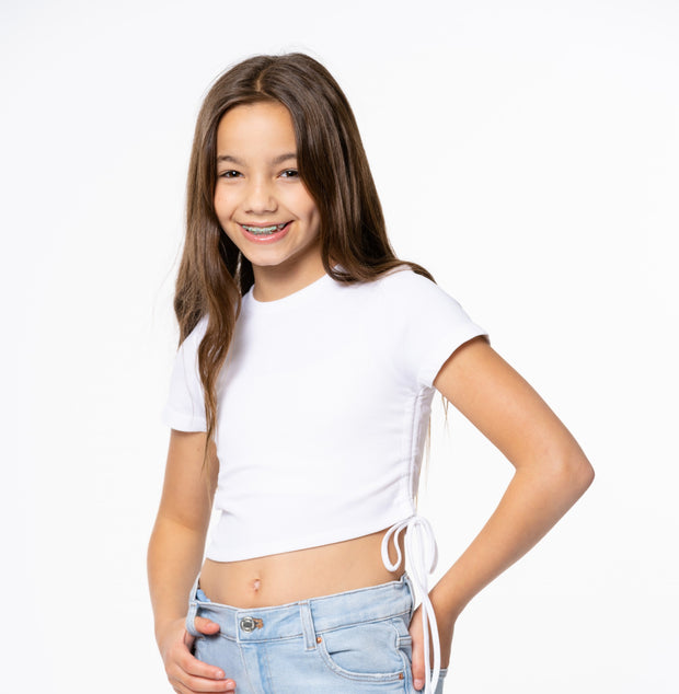 Girl's (8-14) Short Sleeve Asymmetrical Top with Side Ruching