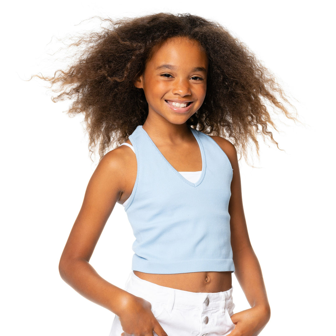 Girl's (8-12) Racer Back - Crop Tank Top with V Neck
