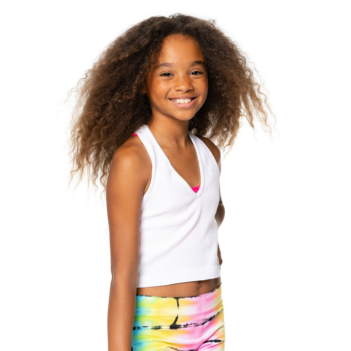 Girl's (8-12) Racer Back - Crop Tank Top with V Neck