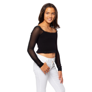 Girl's (8-14) Ruched Top with Mesh Sleeves Crop Top