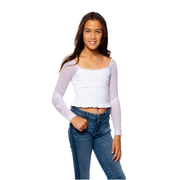 Ruched Top w/ Mesh Sleeves Crop Top for Girls 10-14