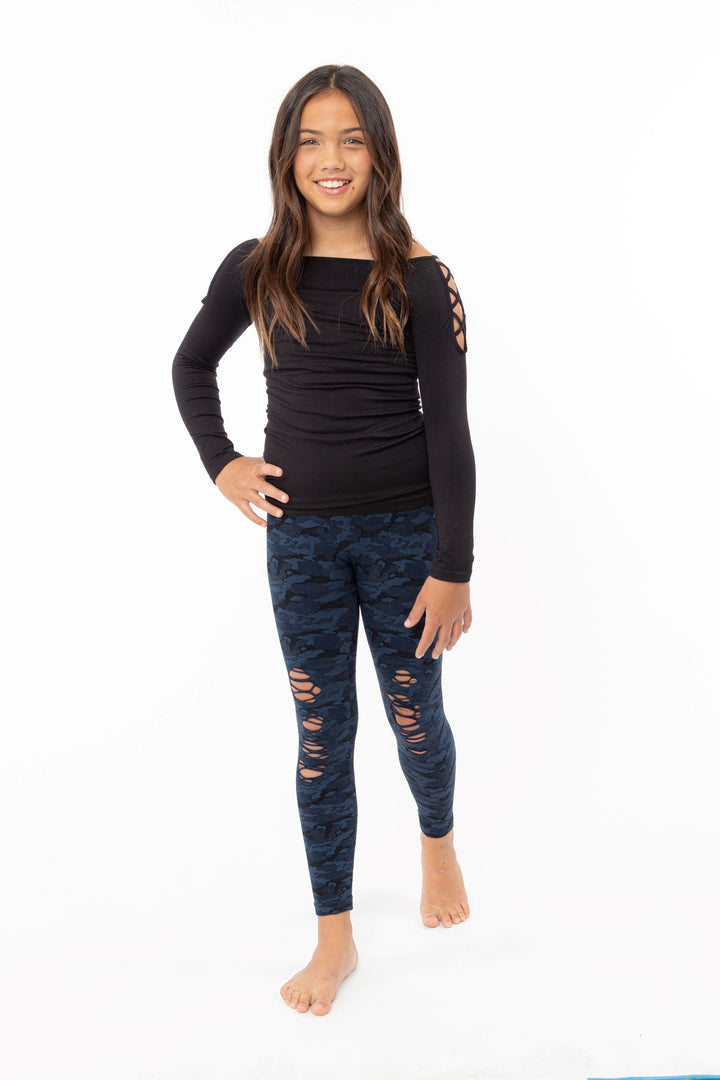 Girl's (8-12) Distressed Camo Knit Leggings