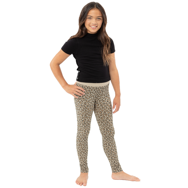 Brown Leopard Knit Leggings for Girls 7-14