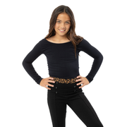 Long Sleeve Top w/ Brown/Black Leopard Elastic Band for Girls 10-14