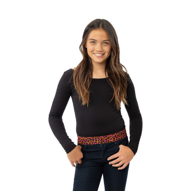 Long Sleeve Top w/ Brown/Hot Pink Leopard Elastic Band for Girls 10-14