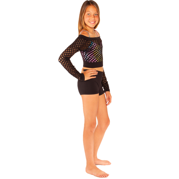 The Bianca Long Sleeve Cropped Mesh Top for Girls 7-14