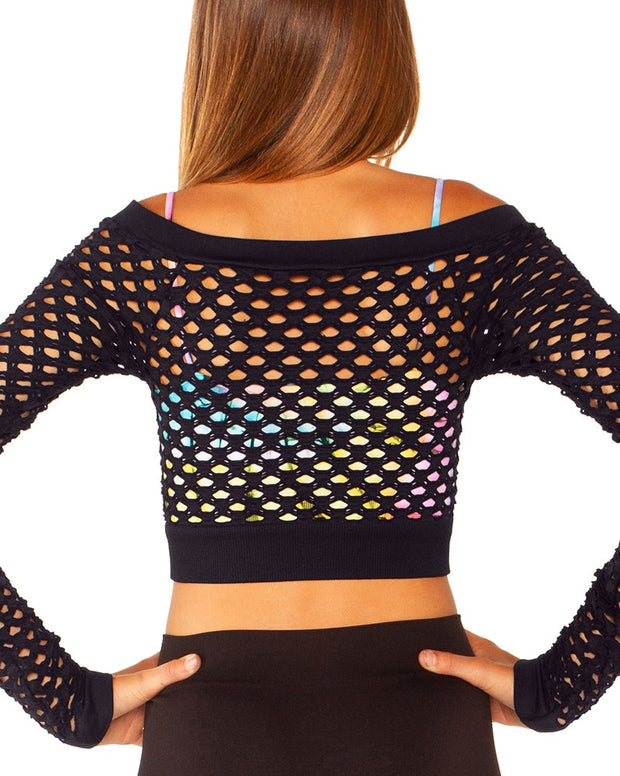 Girl's (8-12) The Bianca Long Sleeve Cropped Mesh Top