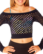 Girl's (8-12) The Bianca Long Sleeve Cropped Mesh Top
