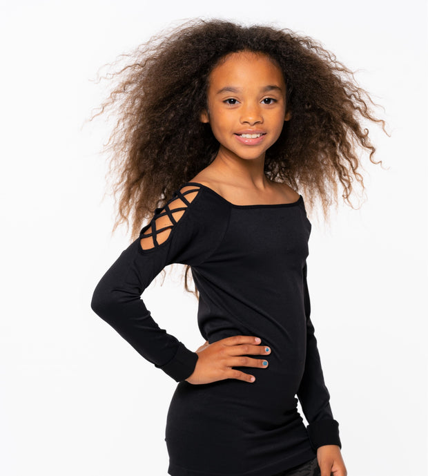 Long Sleeve Top with Criss Cross Arms for Girls 7-14