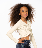Girl's (8-12) Long Sleeve Top with Front Ruching & Tie