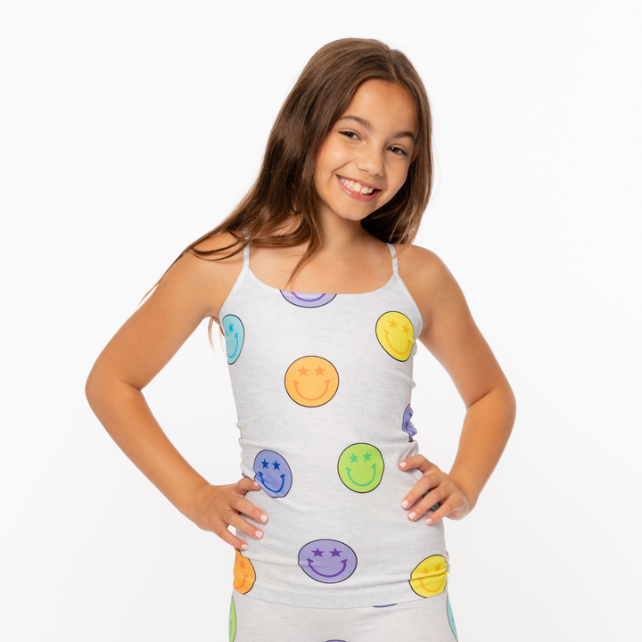 Girl's (7-10) Pastel Happy Face Print Full Cami