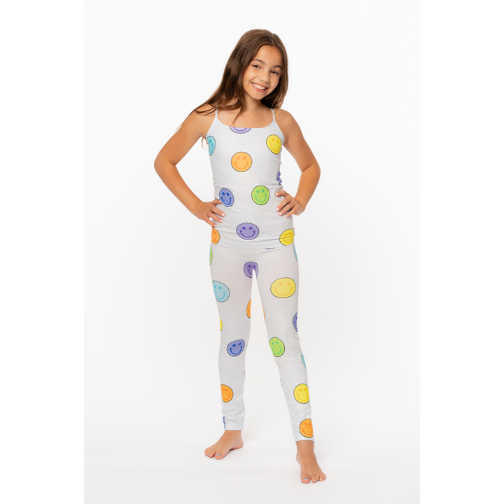 Girl's (7-12) Pastel Happy Face Print Leggings