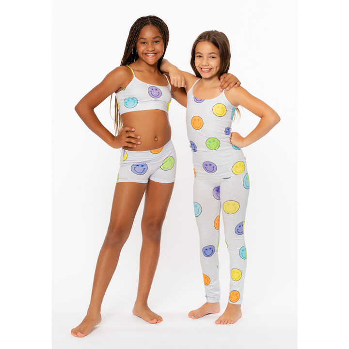 Girl's (7-12) Pastel Happy Face Print Leggings