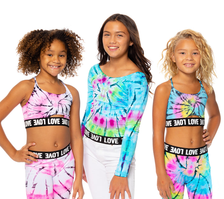 Girl's (8-14) Tie Dye with Love Band Sport Bra