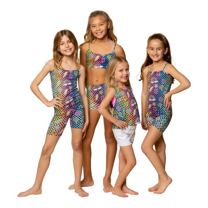 Girl's (8-12) Rainbow Checkered with Icons Sleeveless Top