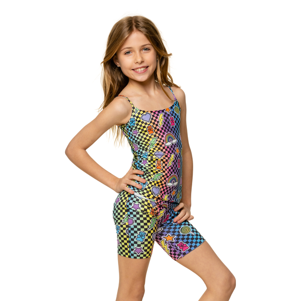 Rainbow Checkered with Icons Bike Short for Girls 7-14