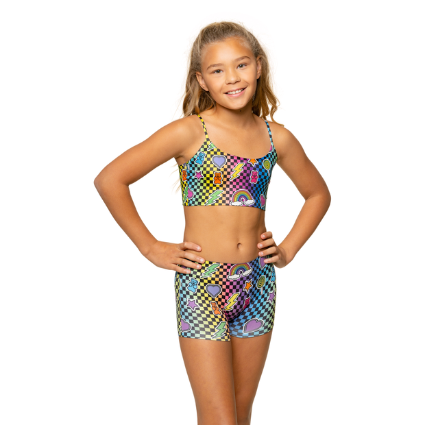 Girl's (8-12) Rainbow Checkered with Icons Boy Shorts