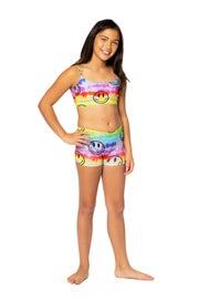 Girl's (8-12) Rainbow Tie Dye Happy Face Print Girls Bra Cami