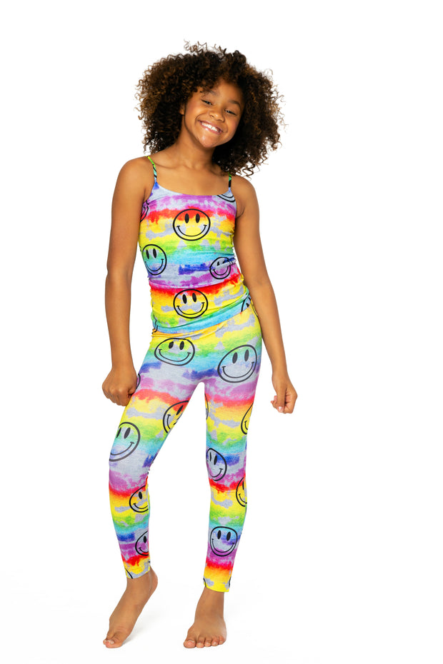 Rainbow Tie Dye Happy Face Print Full Cami for Girls 7-10