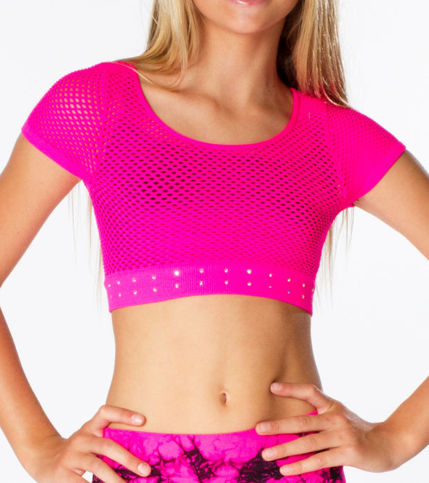 Short Sleeve Cropped Mesh Top for Girls 7-14