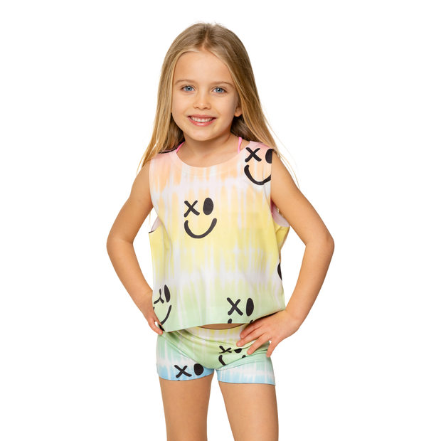 Ombre Tie Dye with Drippy Happy Face Boy Shorts for Little Girl's 4-6x