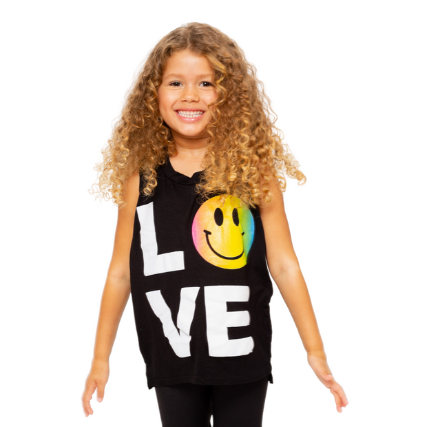 Little Girls (4-6x) Sleeveless Tee with Love with Ombre Happy Face Screen