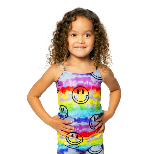 Rainbow Tie Dye Happy Face Print Full Cami for Little Girls 4-6x