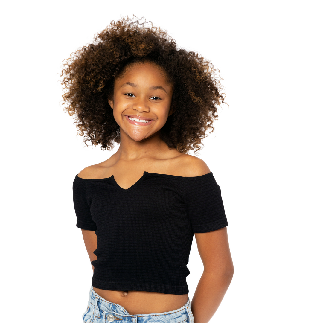 Girl's (8-14) Short Sleeve Seamless Off Shoulder Top
