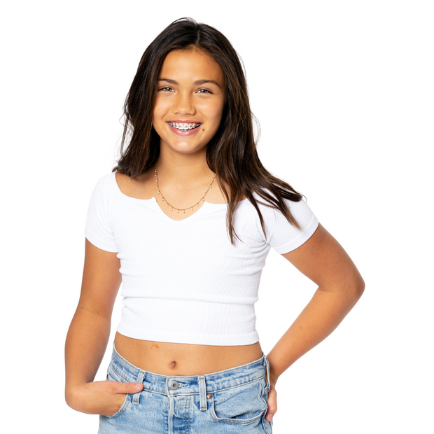 Girl's (8-14) Short Sleeve Seamless Off Shoulder Top – Malibu Sugar