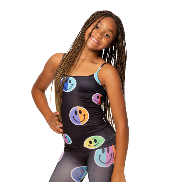 Girl's (7-10) Two Color Neon Happy Face Print Full Cami