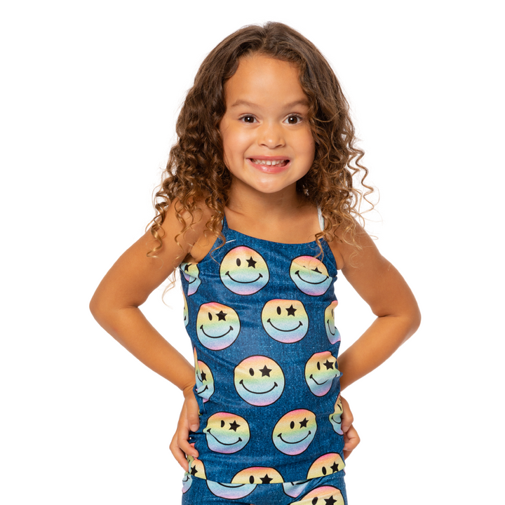 Little Girl's (4-7) Rainbow Glitter Happy Face Print Full Cami