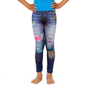 Little Girls (4-6x) Distressed Denim Leggings with Patchwork Design