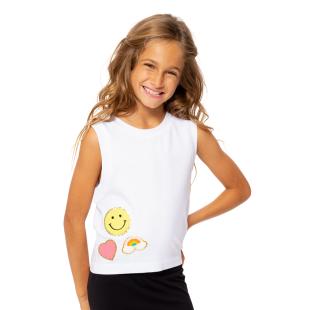 Girl's (8-12) Sleeveless Seamless Top with Chenile Patches