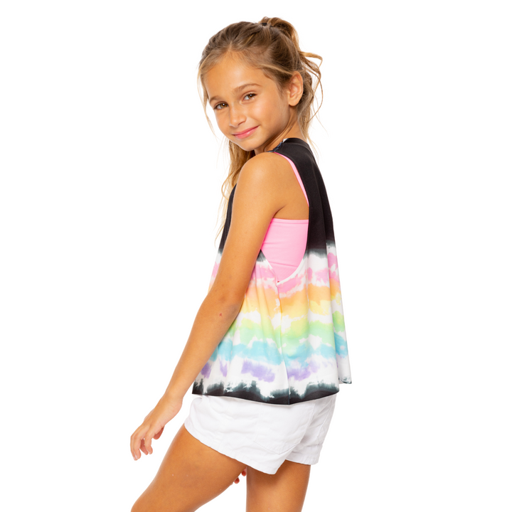 Girl's (7-12) Midnight Rainbow Tie Dye  Sleeveless Top