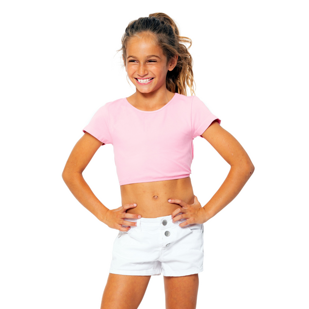 Girl's (8-14) Short Sleeve Top with Cut Out Back & Tie Around