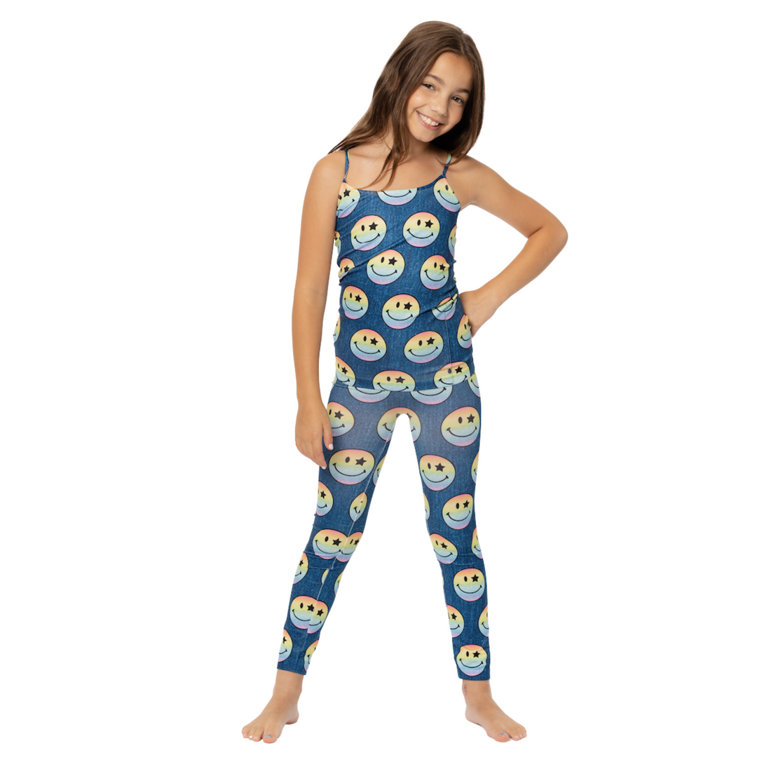 Girl's (7-10) Rainbow Glitter Happy Face Print Full Cami