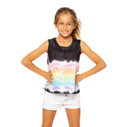 Midnight Rainbow Tie Dye Sleeveless Top for Little Girls 4-6x