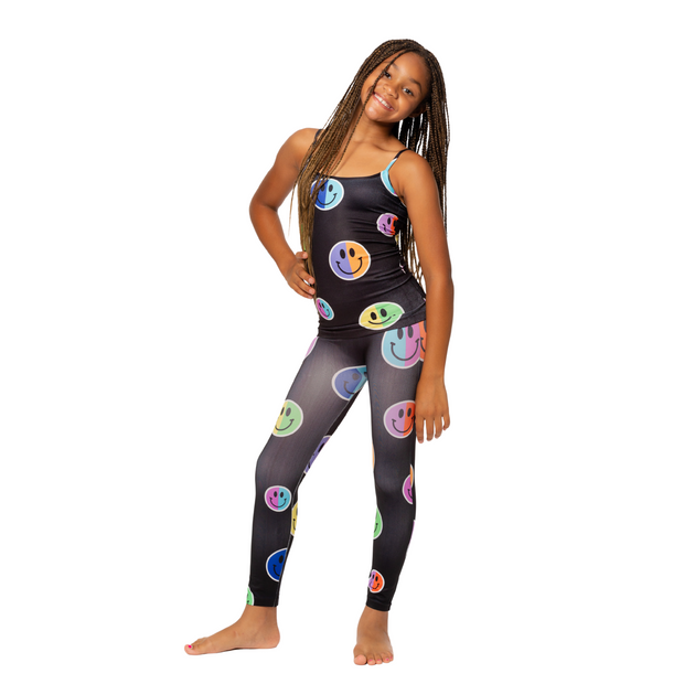 Two Color Neon Happy Face Print Girls Leggings