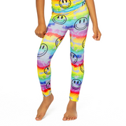 Rainbow Tie Dye Happy Face Print Girls Leggings for Girls 8-14