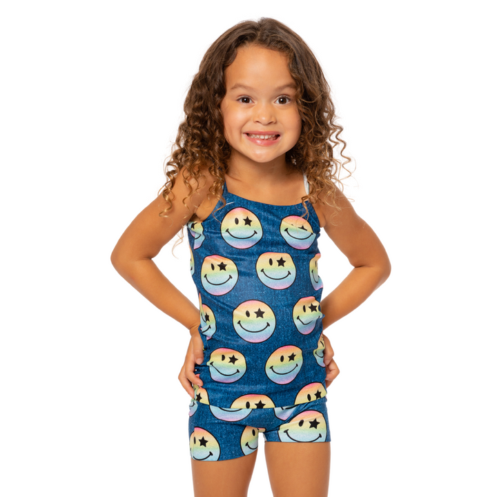 Little Girl's (4-7) Rainbow Glitter Happy Face Print Full Cami