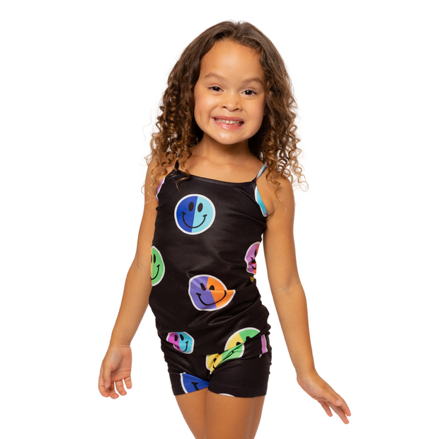 Two Color Neon Happy Face Print Full Cami for Little Girls 4-6x
