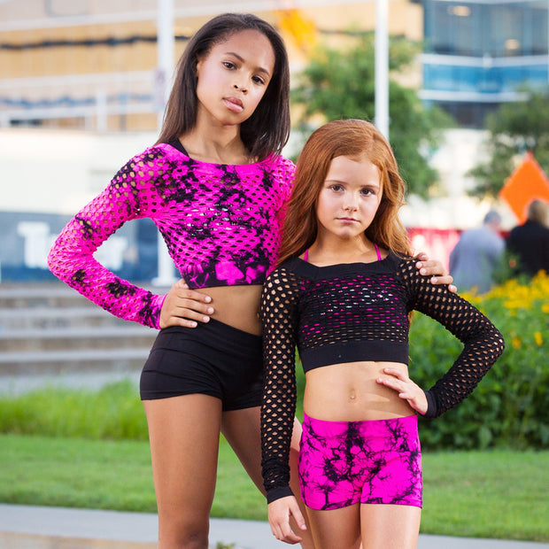 Long Sleeve Cropped Mesh Top for Little Girls 4-6x